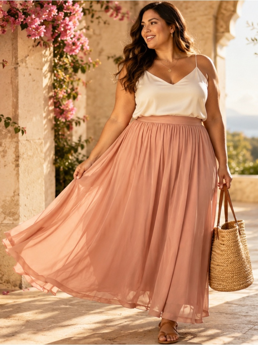 Joie Peach Silk Maxi Skirt Large Blush Pink Flowy Boho Romantic Resort Vacation